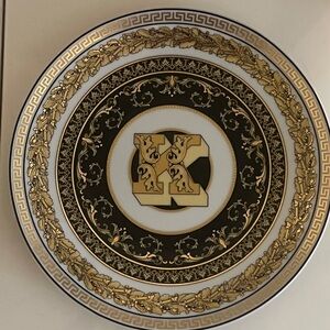 Versace Rosenthal Virtus Black Gala Alphabet Plate Letter K